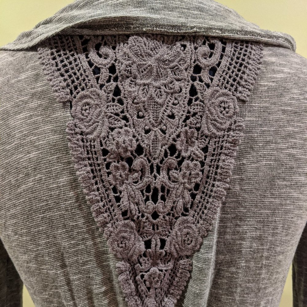Gray Ruffled Lace Cardigan - Picture 4 of 7